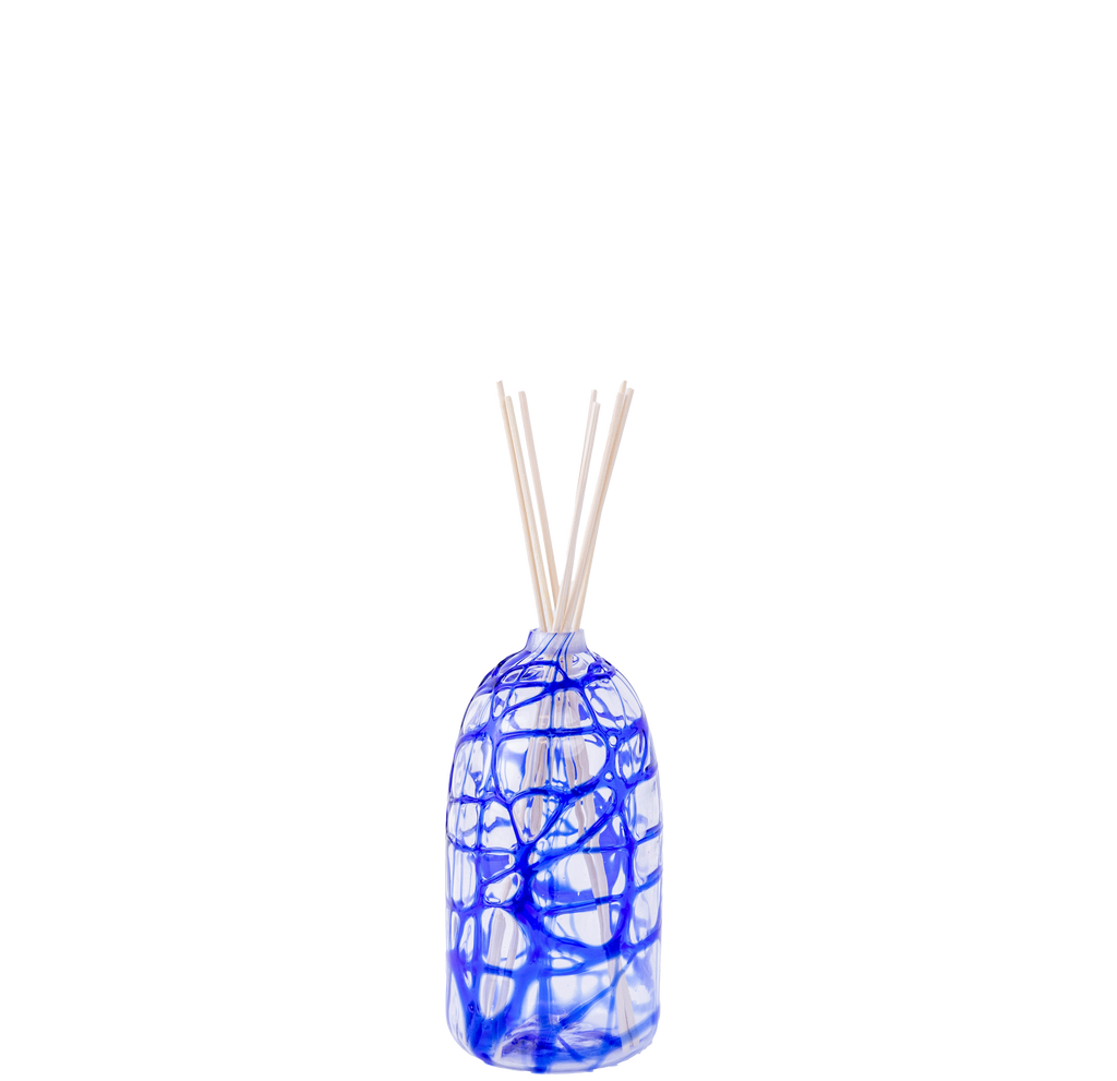 Aqua 300 ml reed diffuser in clear hand-blown glass with blue smalto, made in Venice