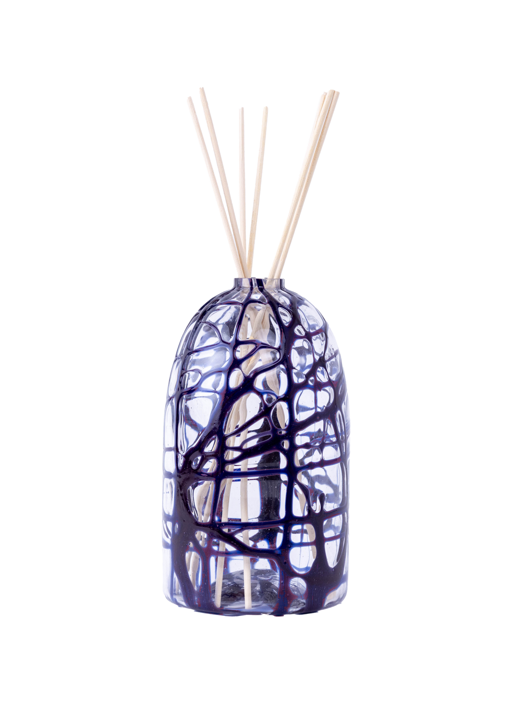 Ficum reed diffuser in clear hand-blown glass with violet smalto, made in Venice