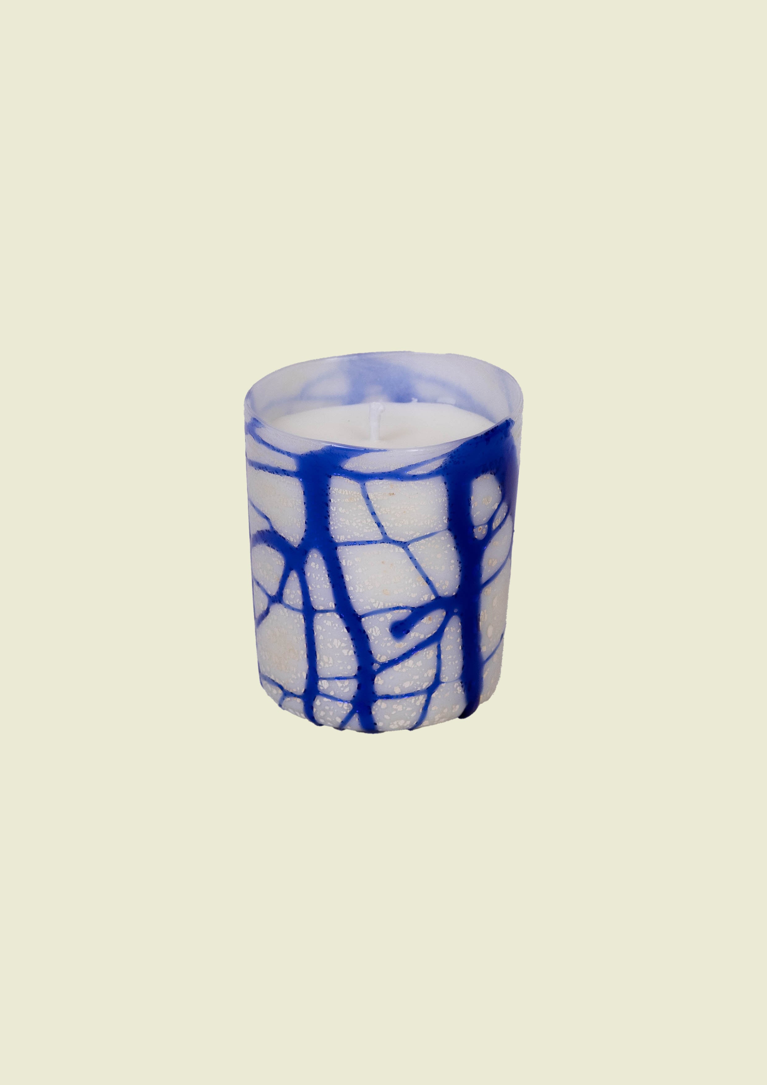 Handcrafted Venetian glass in soft white and blue enamel with silver leaf, made in Venice. 