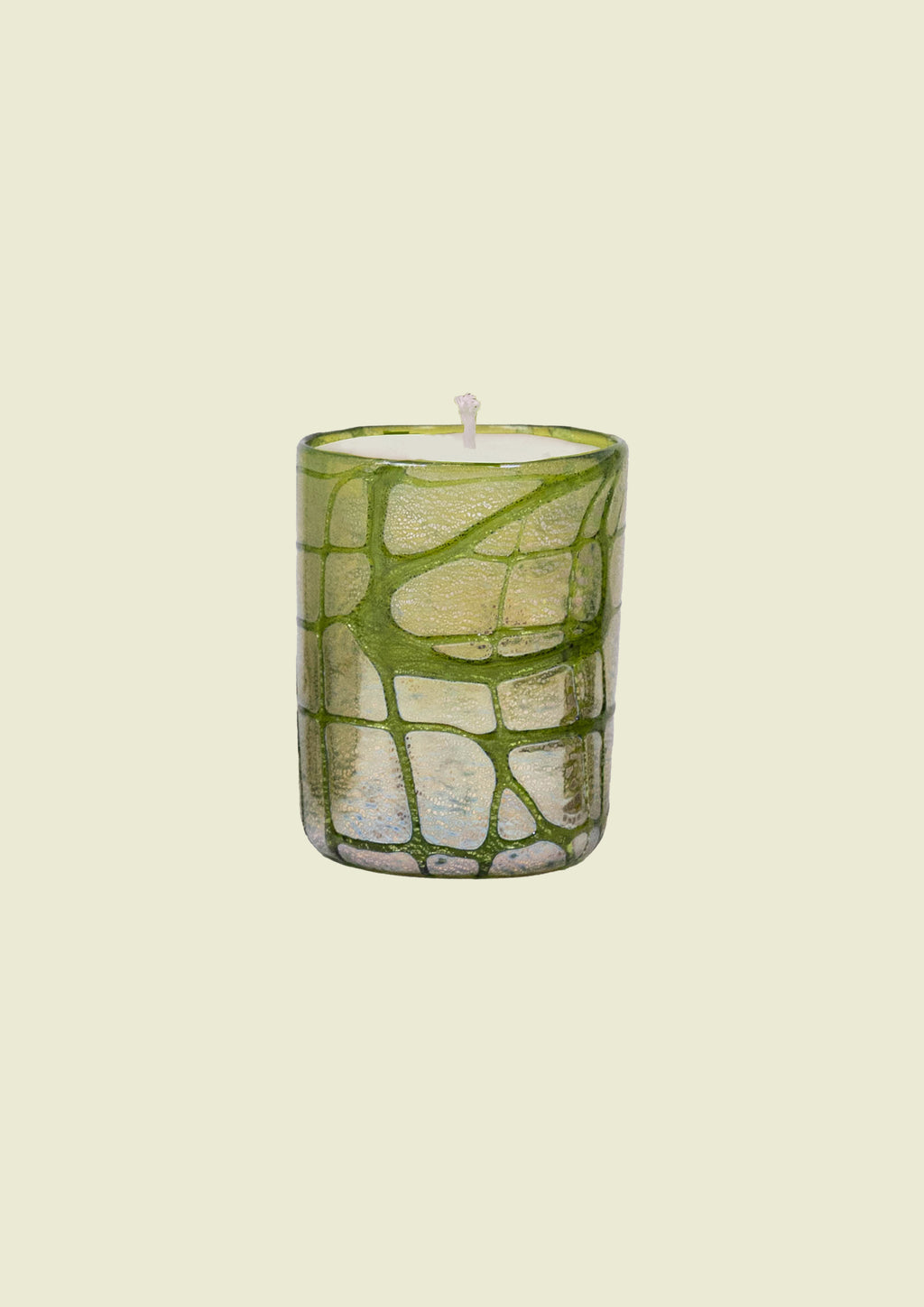Handcrafted Venetian glass in shades of green with pure silver leaf, made in Venice.