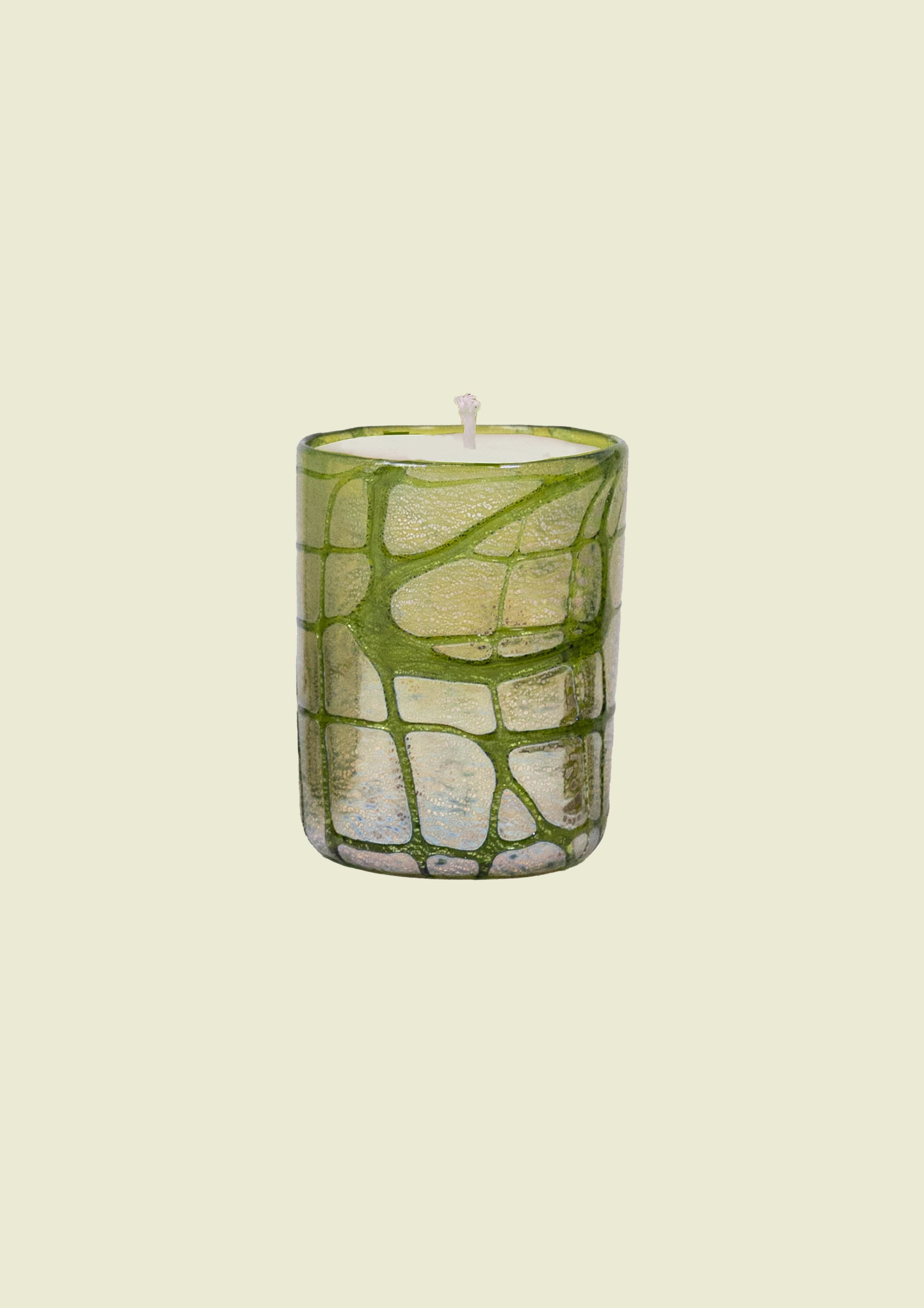 Handcrafted Venetian glass in shades of green with pure silver leaf, made in Venice.