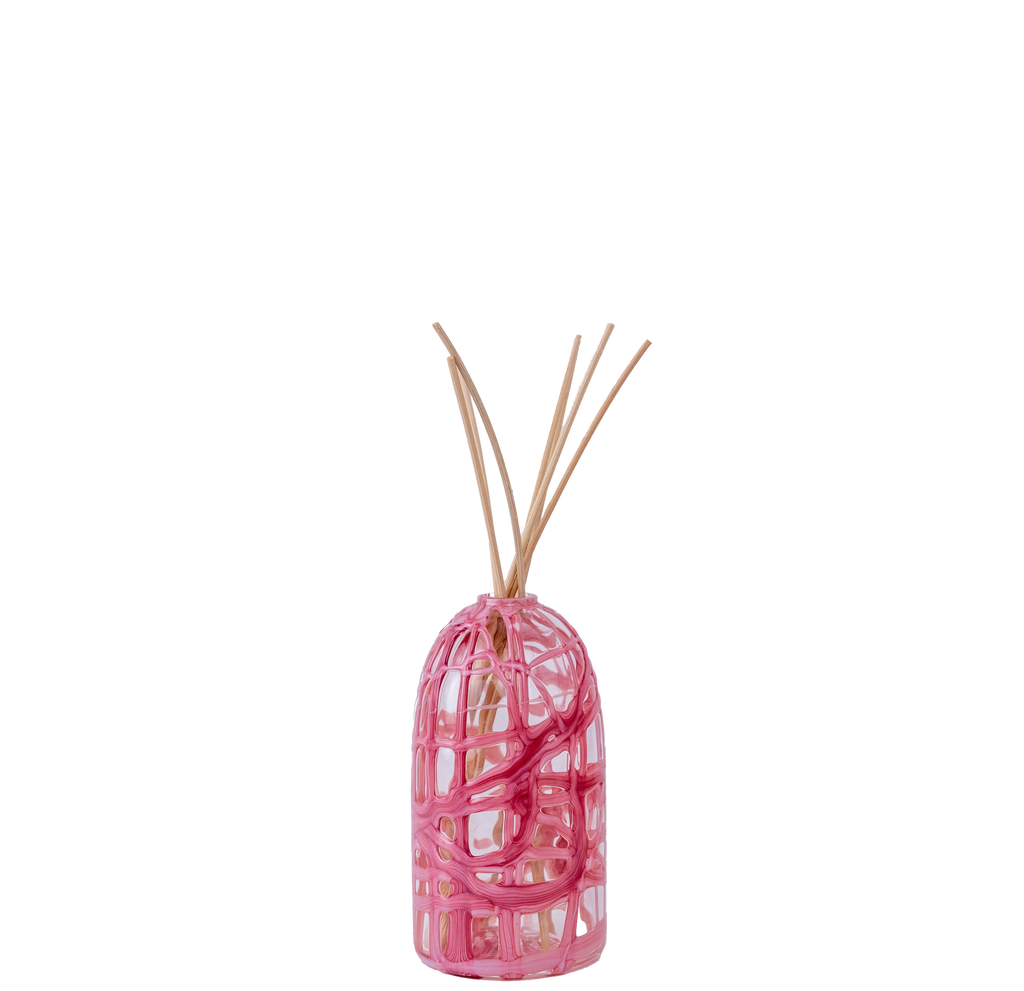 Rosae 300 ml reed diffuser in clear hand-blown glass with pink smalto, made in Venice