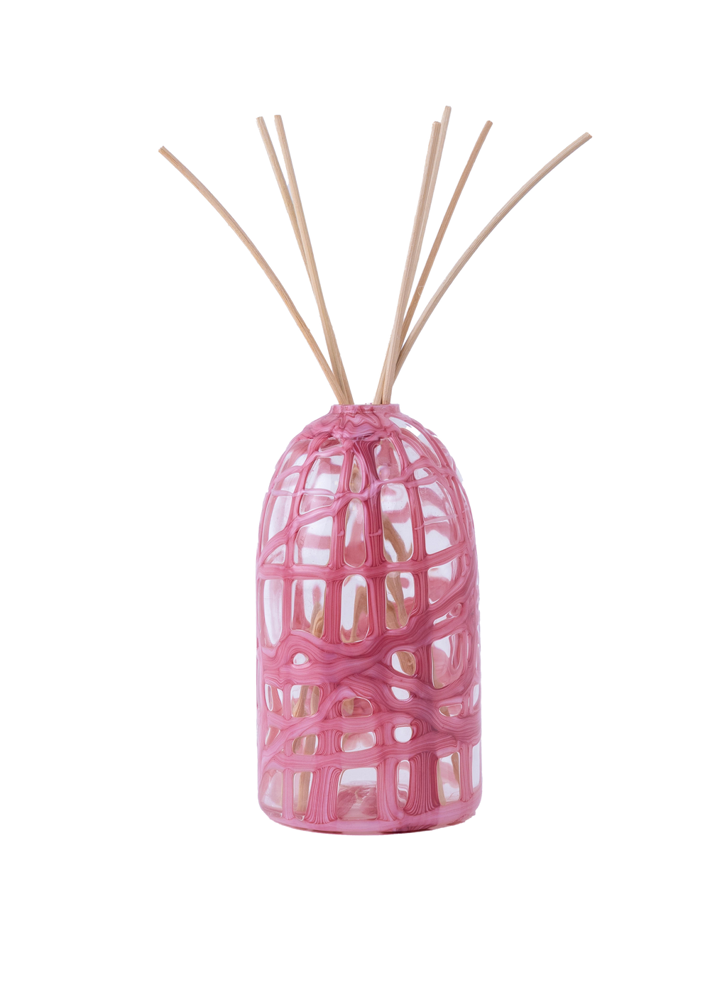 Rosae reed diffuser in clear hand-blown glass with pink smalto, made in Venice
