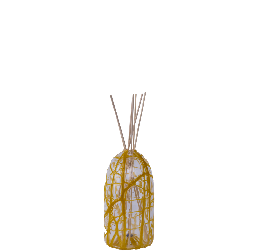 Vinum 300 ml reed diffuser in clear hand-blown glass with gold smalto, made in Venice
